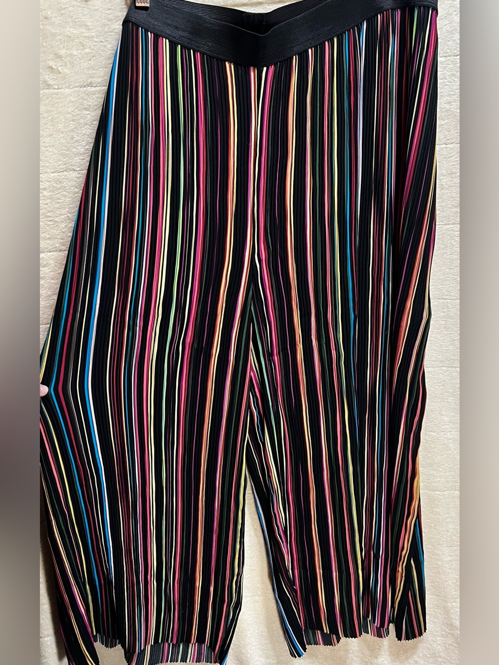 NWT Studio 1886 Pleated Wide Leg Crop Pants Colorful Stripe Pull On 3X - Picture 2 of 7